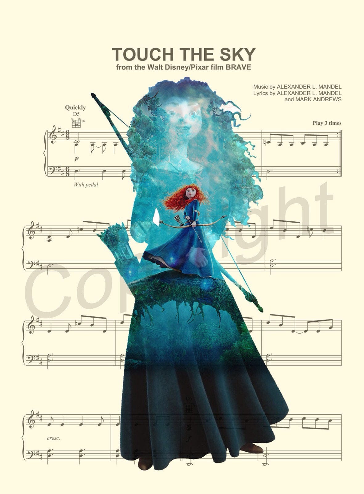 Brave Touch the Sky Disney Sheet Music Art Print