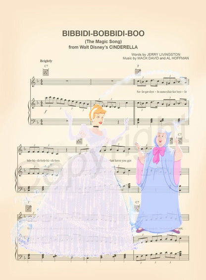 Cinderella and Fairy Godmother Bibbidi-Bobbidi-Boo Sheet Music Art Print