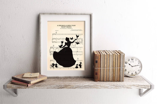 Cinderella with Mice Silhouette Sheet Music Art Print
