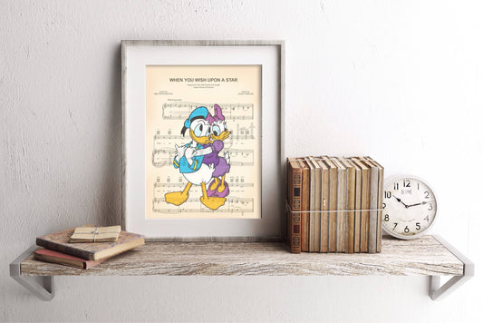 Donald Duck and Daisy Duck Sheet Music Wall Art — Disney Gift for Music Lovers