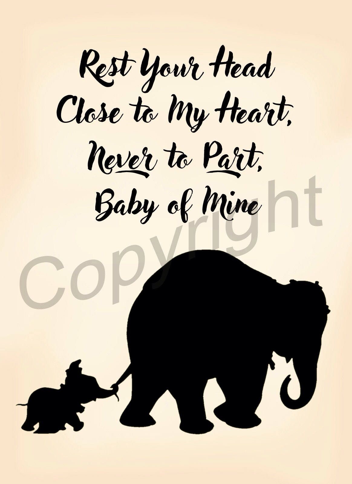 Dumbo and Mom Baby of Mine Silhouette Art Print