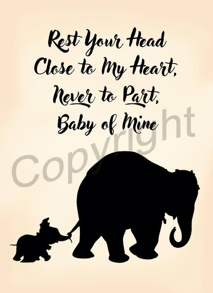 Dumbo and Mom Baby of Mine Personalized Name & Date Print — Disney Anniversary Wedding Gift