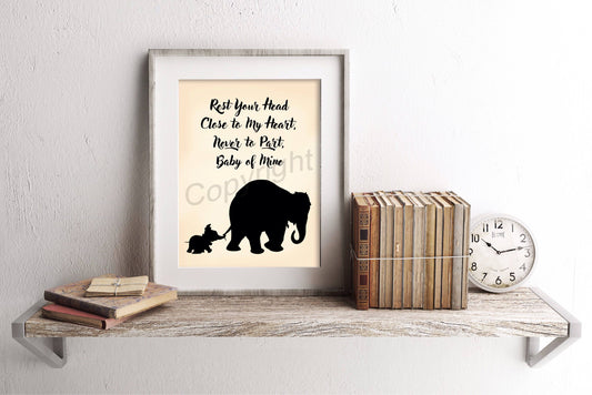 Dumbo and Mom Baby of Mine Personalized Name & Date Print — Disney Anniversary Wedding Gift