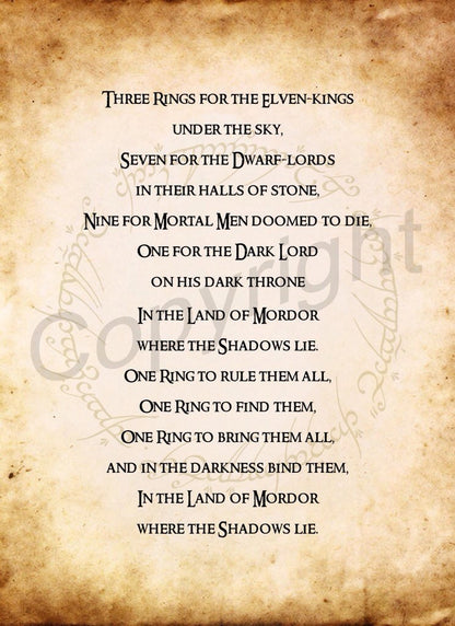 Lord of the Rings One Ring To Rule Them All Verse Art Print