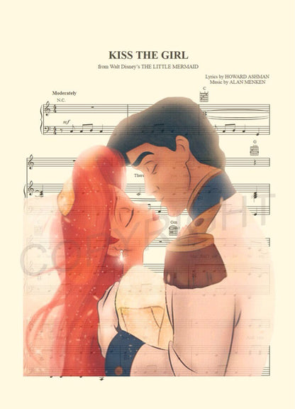 Little Mermaid Ariel and Eric Married Sheet Music Wall Art — Disney Gift for Music Lovers
