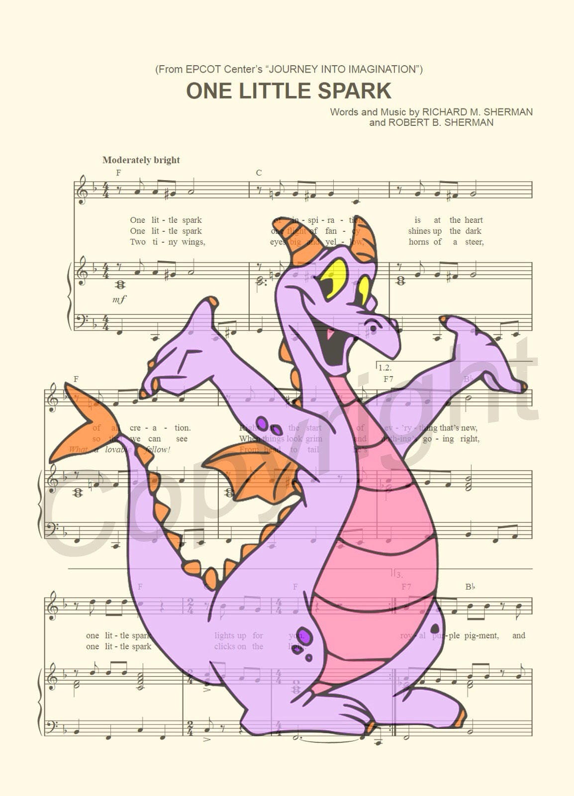 Figment One Little Spark Sheet Music Wall Art — Disney Gift for Music Lovers