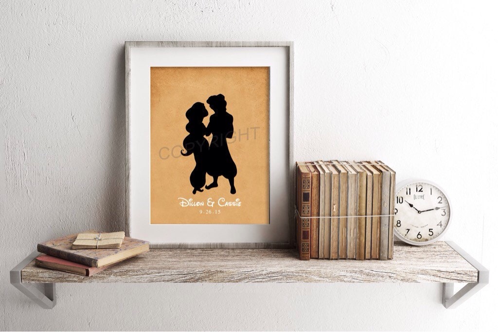 Aladdin and Jasmine Personalized Name & Date Print — Disney Anniversary Wedding Gift