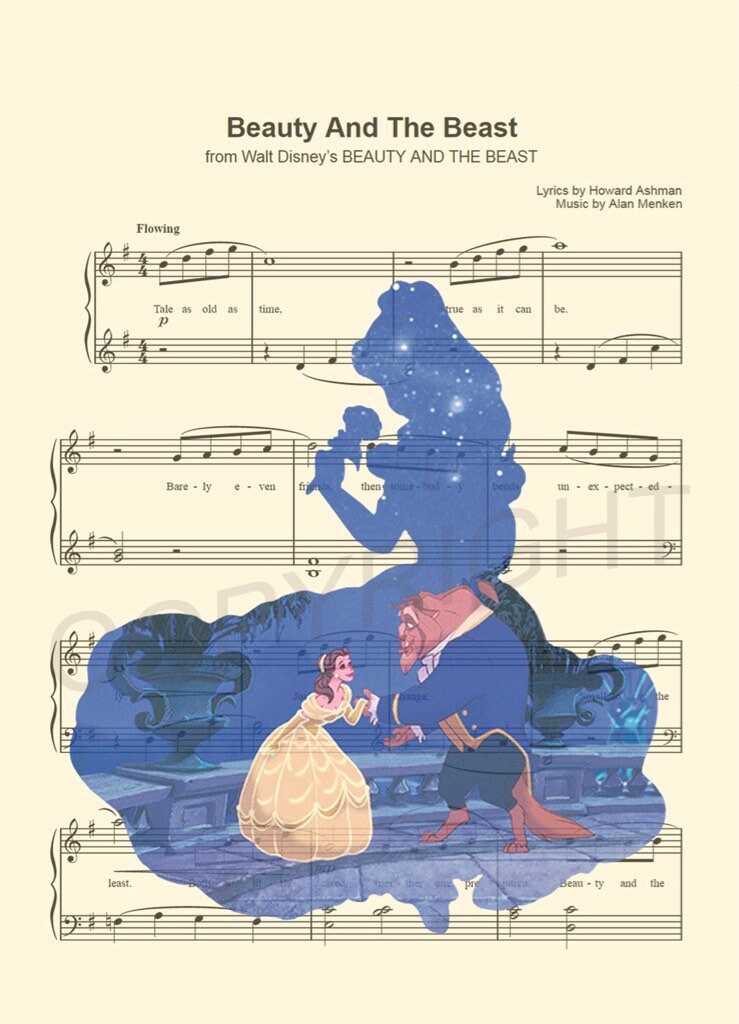 Beauty and the Beast Balcony  Tale As Old As Time Sheet Music Wall Art — Disney Gift for Music Lovers