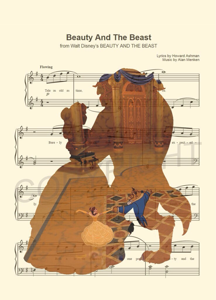 Beauty and the Beast Dancing in the Ballroom Tale As Old As Time Sheet Music Art Print