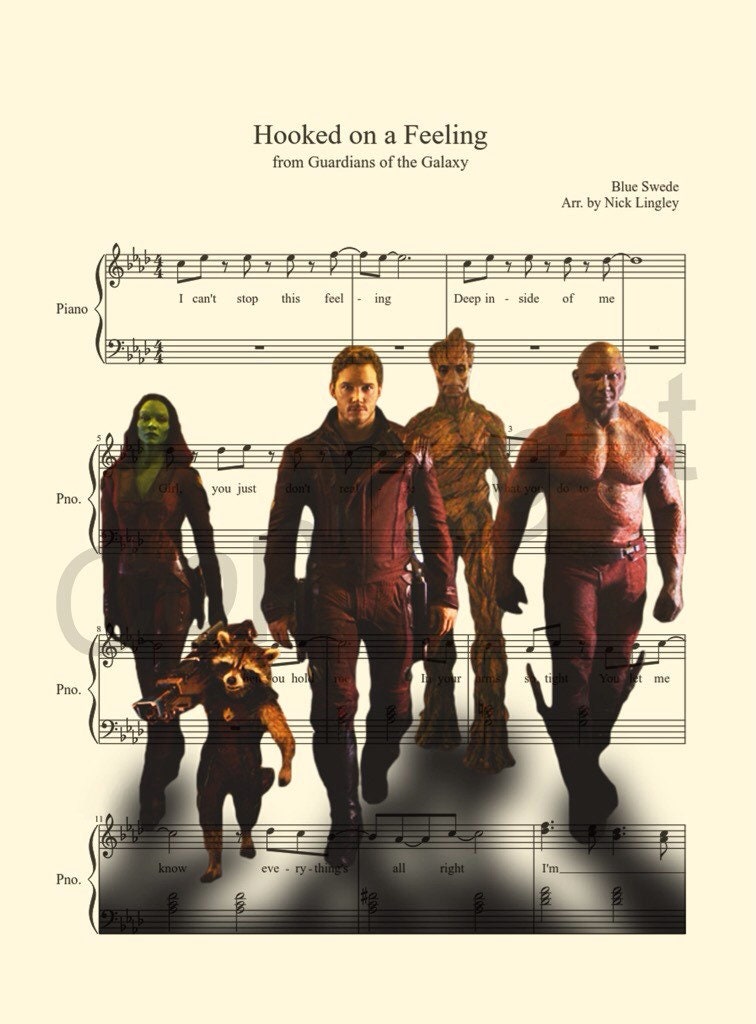 Guardians of the Galaxy Hooked On A Feeling Sheet Music Art Print