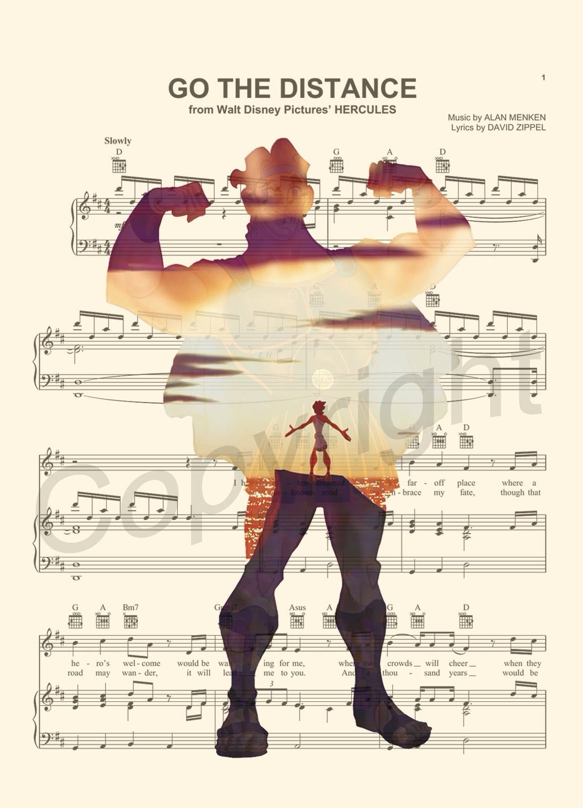 Hercules Silhouette Go the Distance Sheet Music Art Print