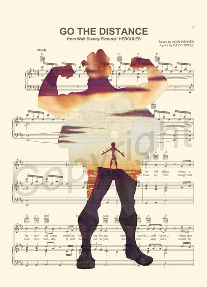 Hercules  Go the Distance Sheet Music Wall Art — Disney Gift for Music Lovers