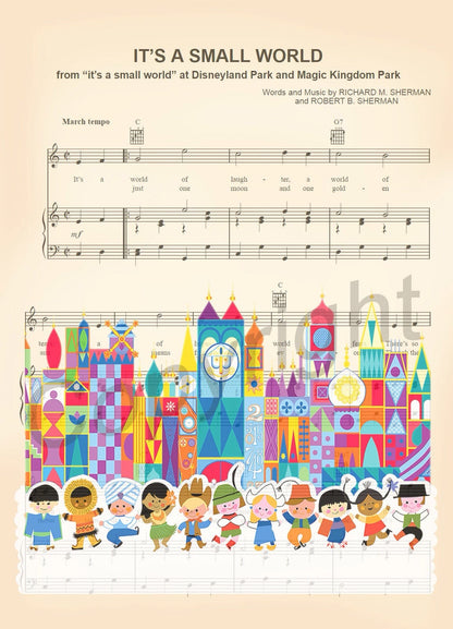 It's A Small World Boys and Girls Sheet Music Wall Art — Disney Gift for Music Lovers