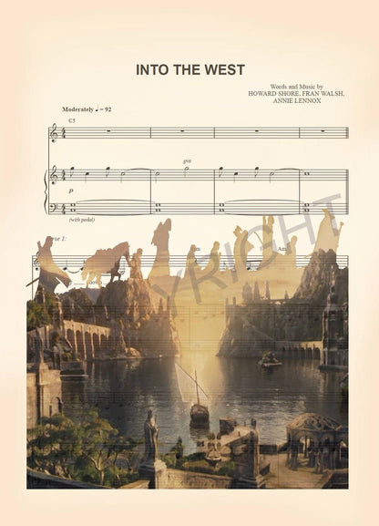 Lord of the Rings The Grey Havens Into the West Sheet Music Art Print