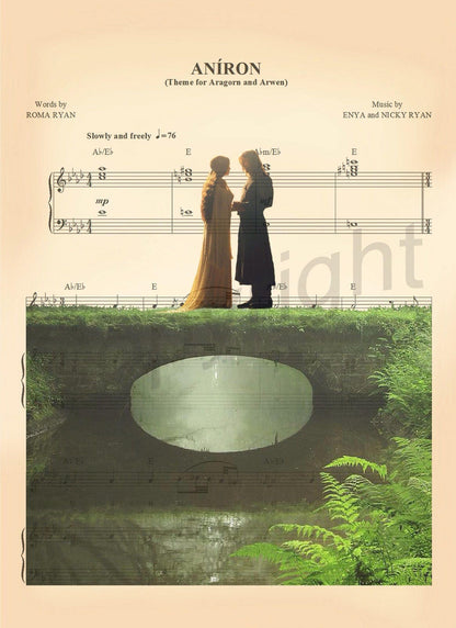 Lord of the Rings Arwen and Aragorn Sheet Music Art Print