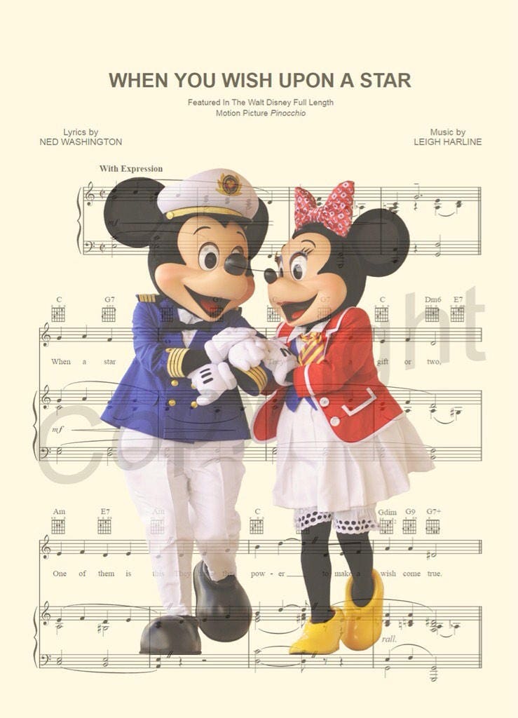 Mickey and Minnie Cruise Sheet Music Wall Art — Disney Gift for Music Lovers