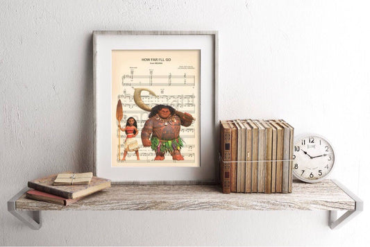 Moana and Maui How Far I'll Go Sheet Music Wall Art — Disney Gift for Music Lovers