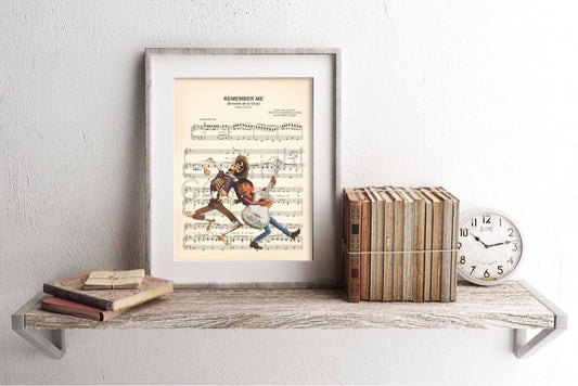 Coco Miguel and Hector Remember Me Sheet Music Wall Art — Disney Gift for Music Lovers
