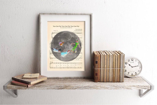 Peter Pan Wendy John Michael Tinker Bell Moon Sheet Music Art Print
