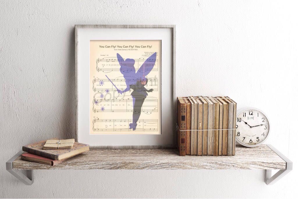 Tinker Bell Silhouette Peter Pan Sheet Music Art Print