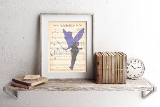 Tinker Bell Silhouette Peter Pan Sheet Music Art Print