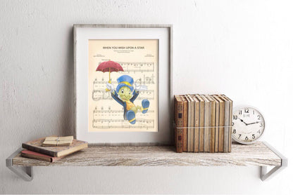 Jiminy Cricket Pinocchio When You Wish Upon A Star Sheet Music Art Print