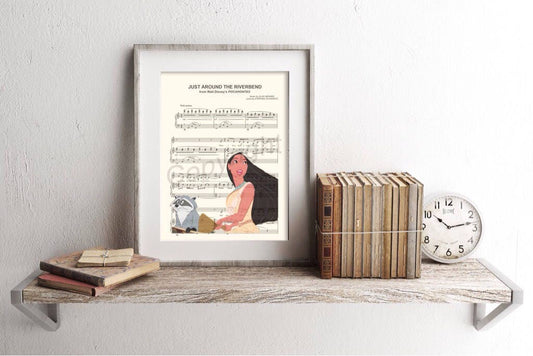Pocahontas and Meeko Just Around the Riverbend Sheet Music Wall Art — Disney Gift for Music Lovers