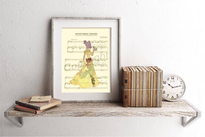 Princess and the Frog Kiss Sheet Music Art Print