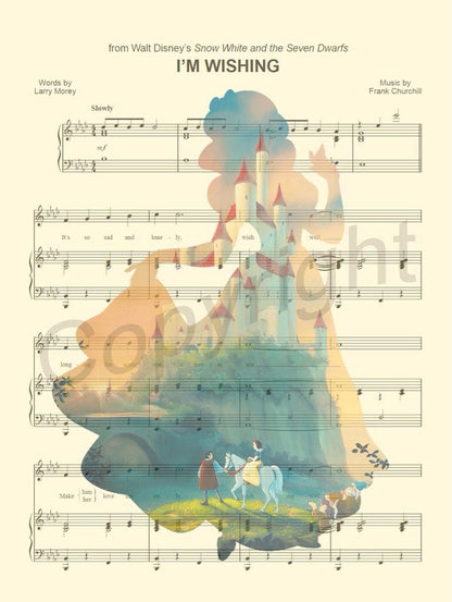 Snow White Silhouette Sheet Music Art Print