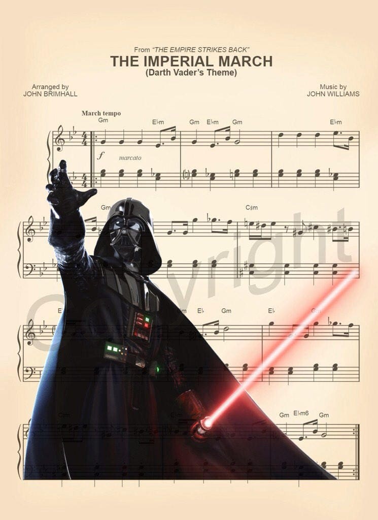 Star Wars Darth Vader Imperial March Sheet Music Wall Art — Disney Gift for Music Lovers