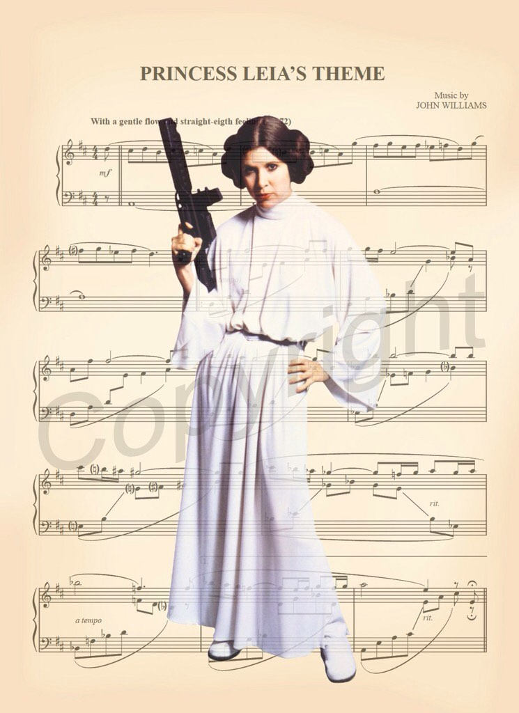 Star Wars Princess Leia White Robe Sheet Music Wall Art — Disney Gift for Music Lovers