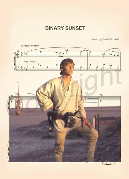 Star Wars Luke Skywalker Binary Sunset Sheet Music Art Print