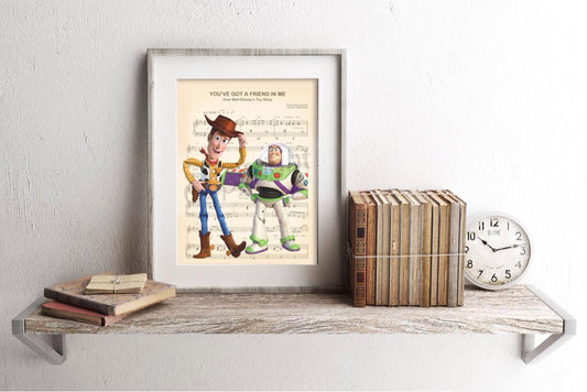 Toy Story Woody and Buzz Sheet Music Wall Art — Disney Gift for Music Lovers