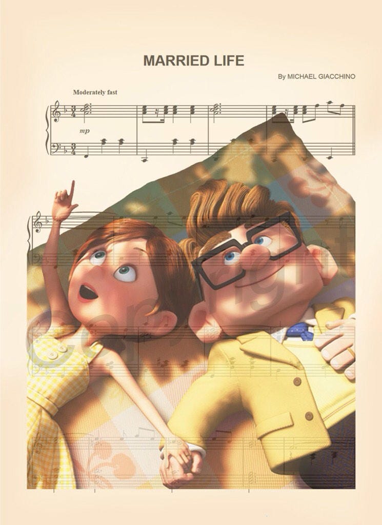 Up Carl and Ellie Sheet Music Wall Art — Disney Gift for Music Lovers