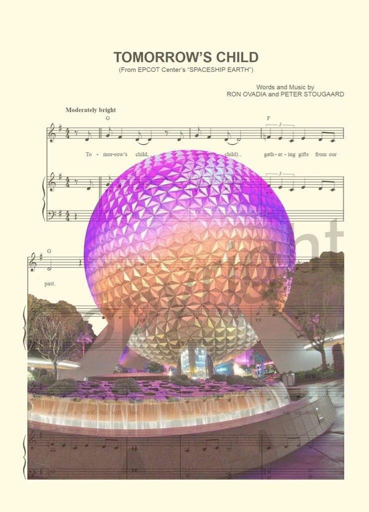Walt Disney World Four Theme Parks Magic Kingdom, Epcot, Hollywood Studios, Animal Kingdom Sheet Music Art Print Set