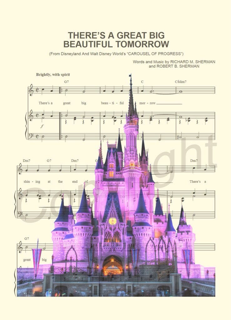 Walt Disney World Four Theme Parks Magic Kingdom, Epcot, Hollywood Studios, Animal Kingdom Sheet Music Art Print Set