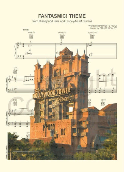 Walt Disney World Four Theme Parks Magic Kingdom, Epcot, Hollywood Studios, Animal Kingdom Sheet Music Art Print Set