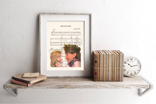Tangled Rapunzel and Mother I See the Light Sheet Music Wall Art — Disney Gift for Music Lovers