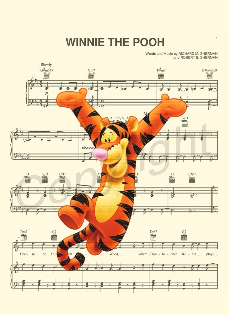 Winnie the Pooh Tigger Sheet Music Wall Art — Disney Gift for Music Lovers