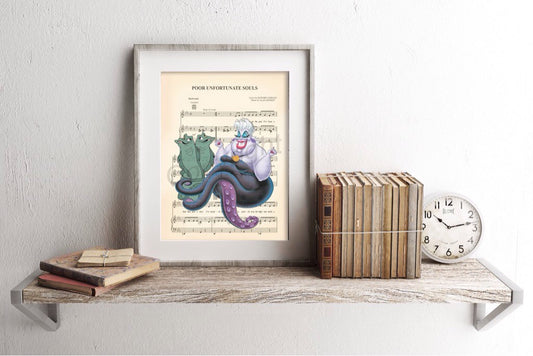 Little Mermaid Ursula with Jetsam and Flotsam Poor Unfortunate Souls Sheet Music Art Print