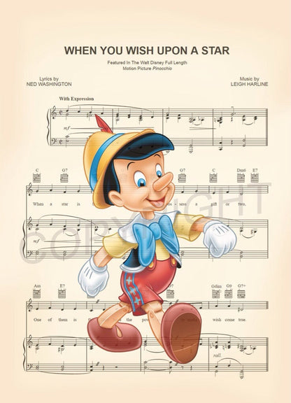 Pinocchio When You Wish Upon A Star Sheet Music Art Print