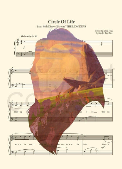 Lion King Mufasa Silhouette Circle of Life Sheet Music Art Print