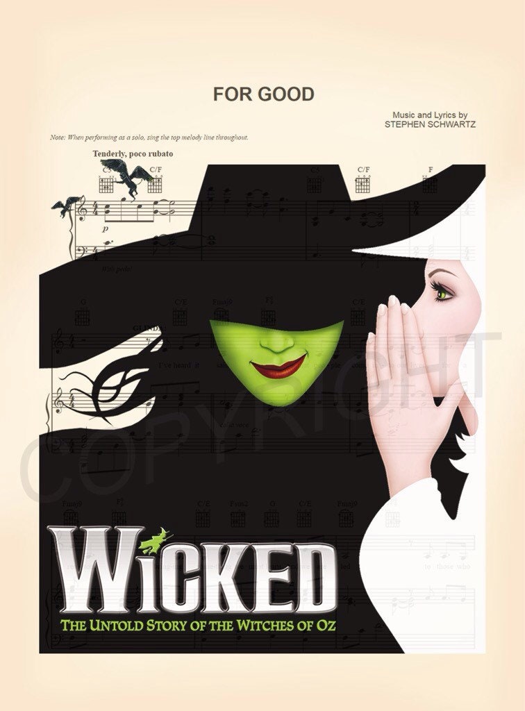 Wicked For Good Elphaba and Glinda Sheet Music Art Print