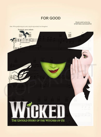 Wicked For Good Elphaba and Glinda Sheet Music Art Print