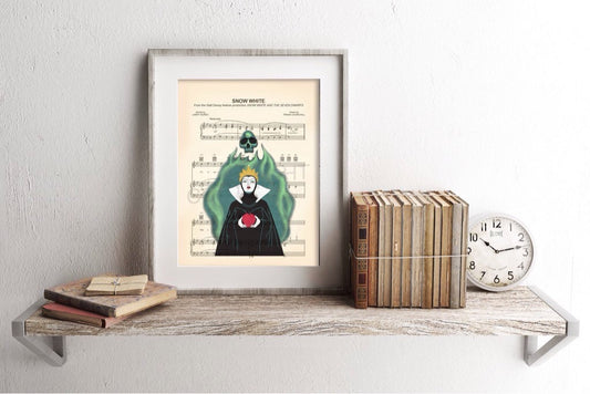 Snow White Evil Queen Sheet Music Wall Art — Disney Gift for Music Lovers