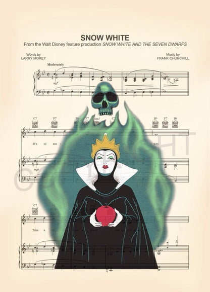Snow White Evil Queen Sheet Music Wall Art — Disney Gift for Music Lovers