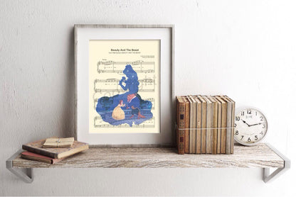 Beauty and the Beast Balcony Silhouette Tale As Old As Time Sheet Music Art Print