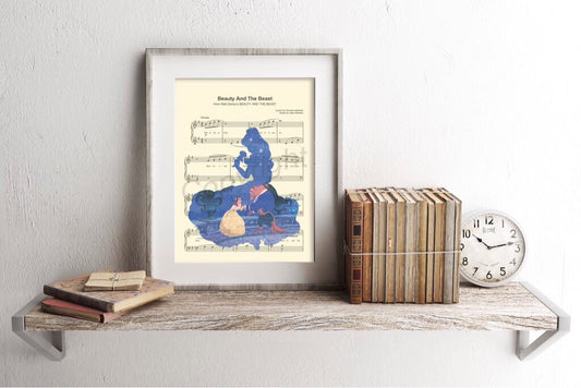 Beauty and the Beast Balcony Silhouette Tale As Old As Time Sheet Music Art Print