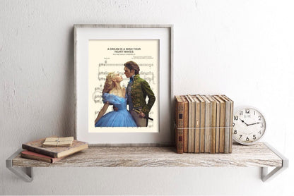 Cinderella and Prince Charming Live Action A Dream Is A Wish Your Heart Makes Sheet Music Art Print