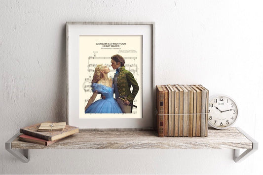 Cinderella and Prince Charming Live Action A Dream Is A Wish Your Heart Makes Sheet Music Art Print